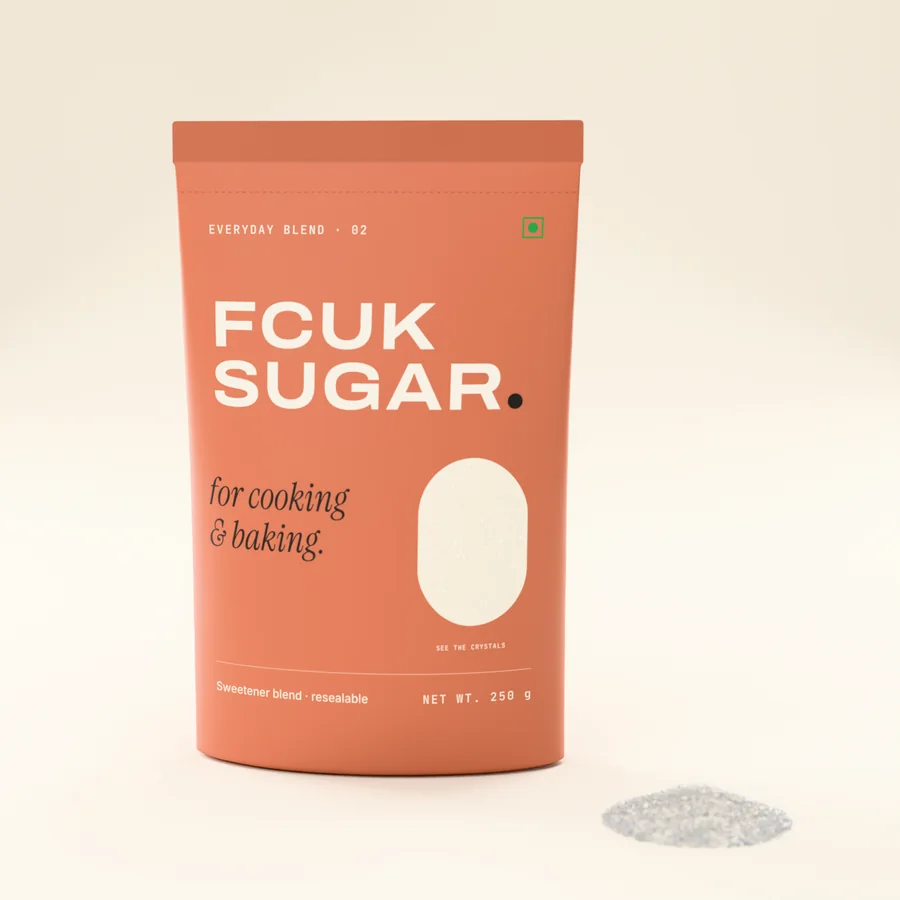 FCUK SUGAR Everyday Blend stand-up pouch in terracotta.