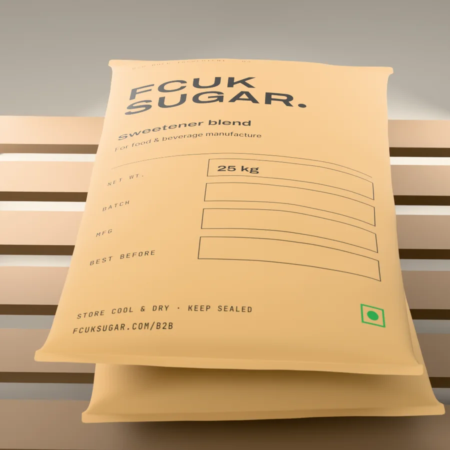 25 kg FCUK SUGAR kraft sack on a wooden pallet.
